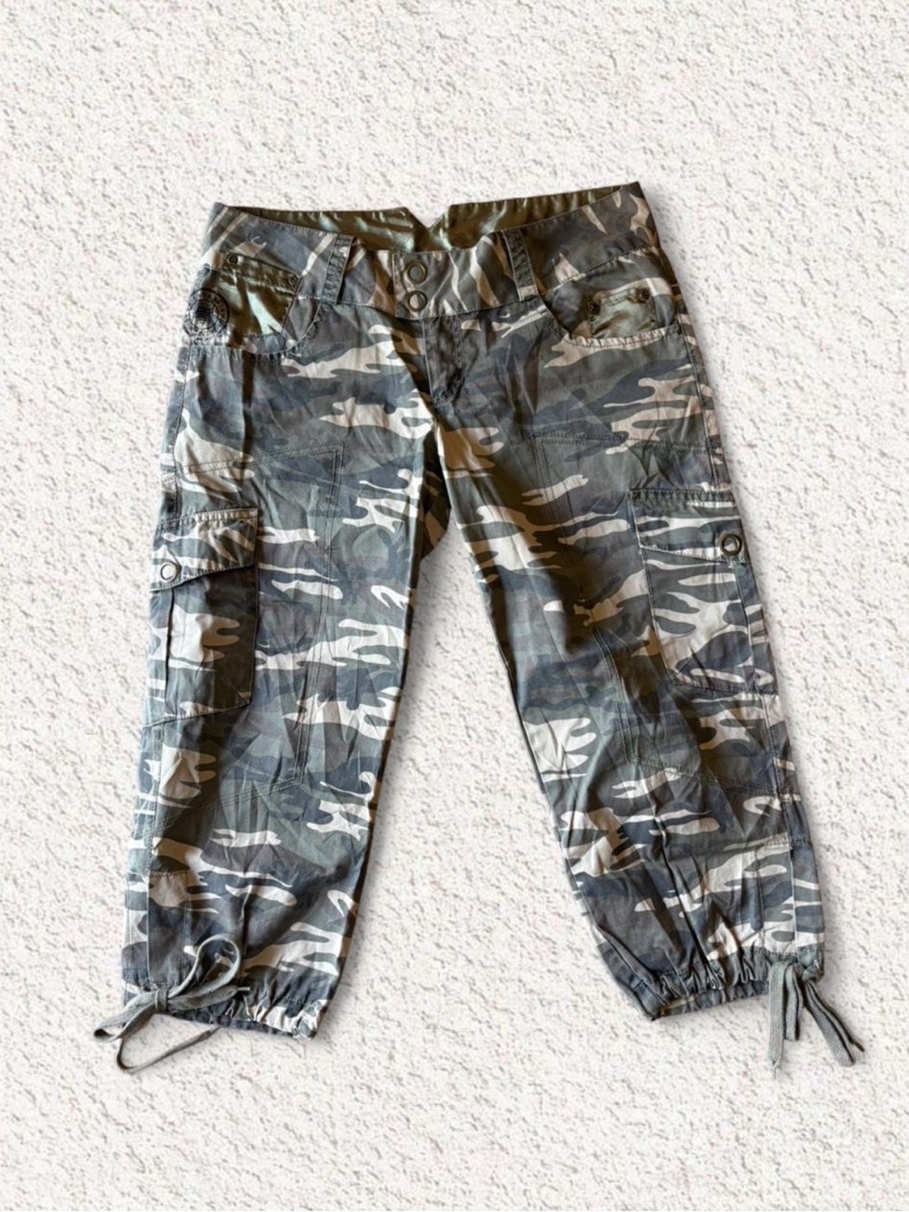 Better Be Camouflage Cargo Capris in Green and Gray
